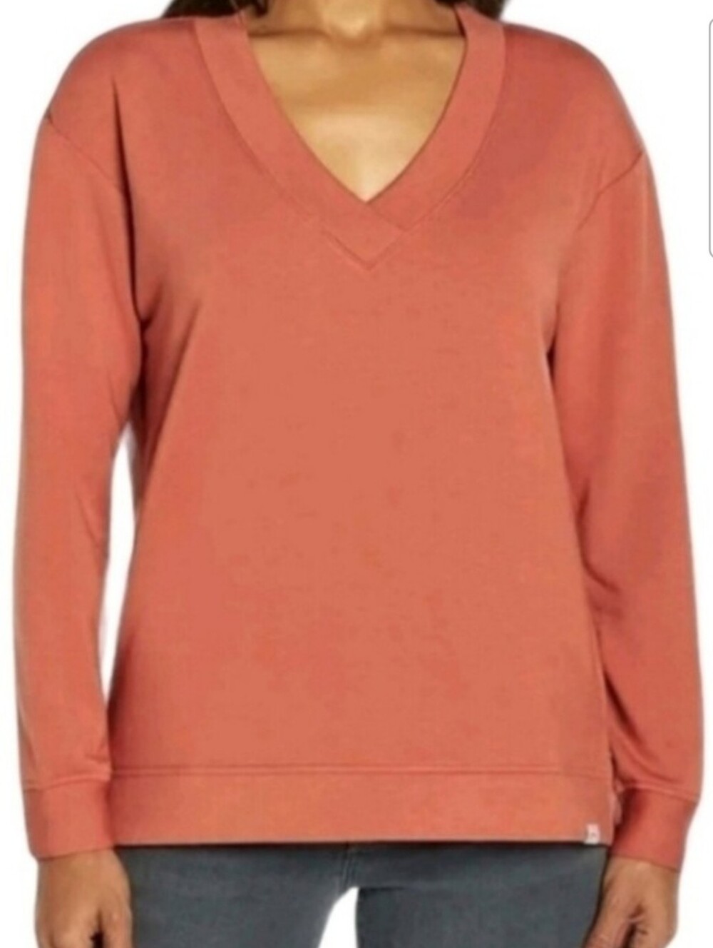 Orvis | Women's Orange Dropped Shoulders V-Neck Lightweight Sweatshirt (Size XL)